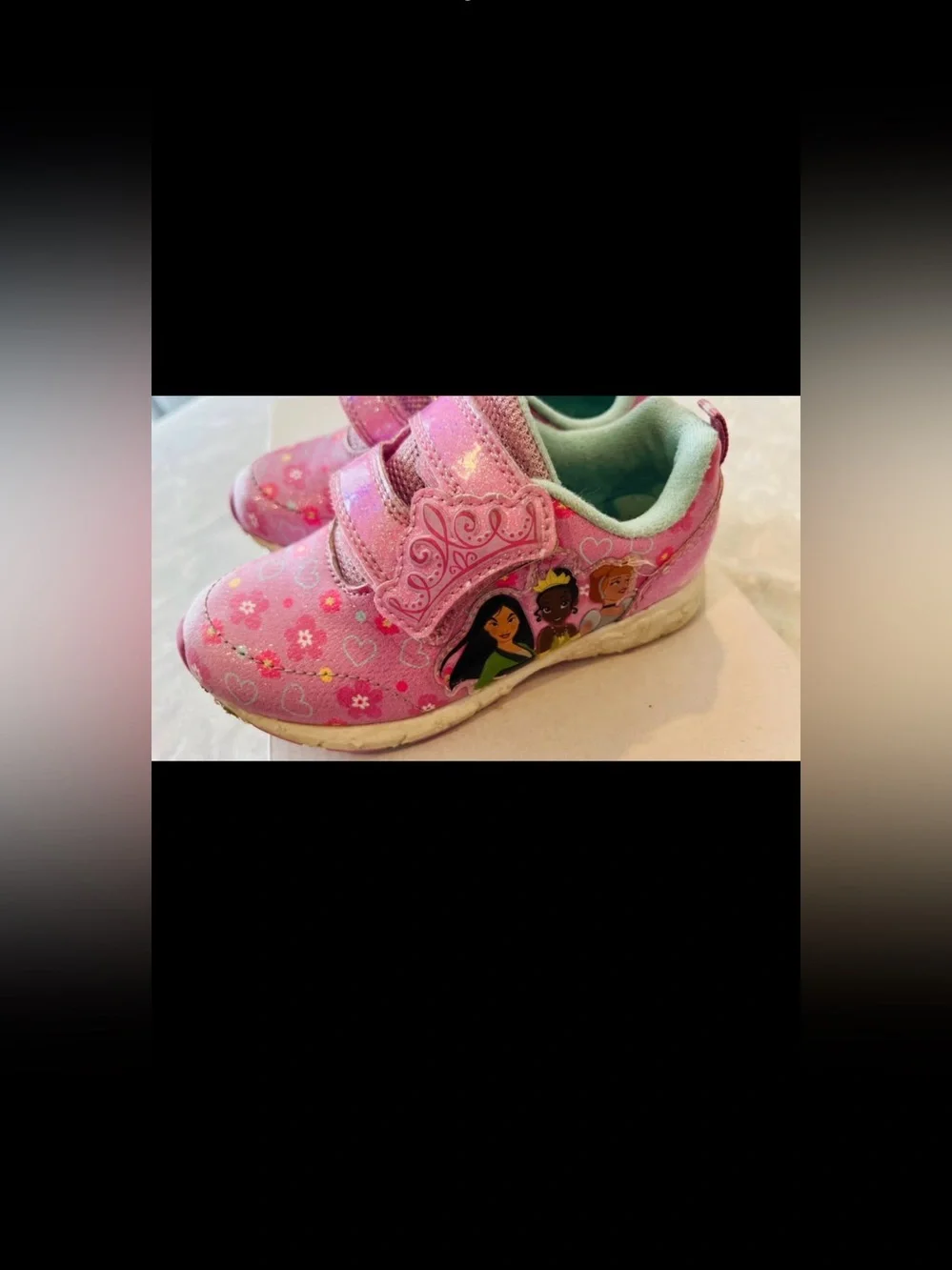 Girls Pink Floral Heart Velcro Kids Sneakers size 10